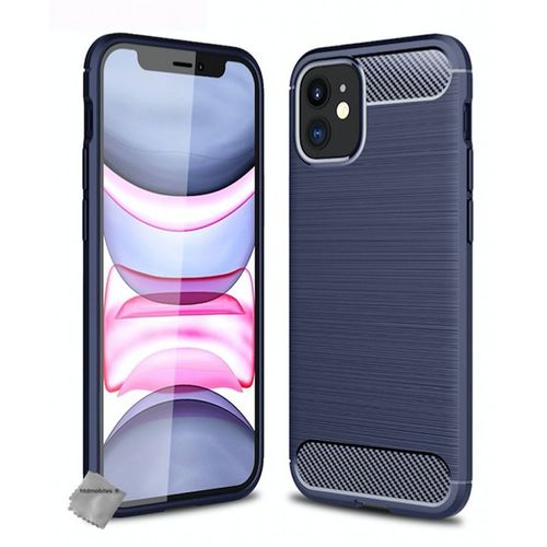 Housse Etui Coque Silicone Gel Carbone Pour Apple Iphone 12 / 12 Pro + Film Ecran - Bleu Fonce