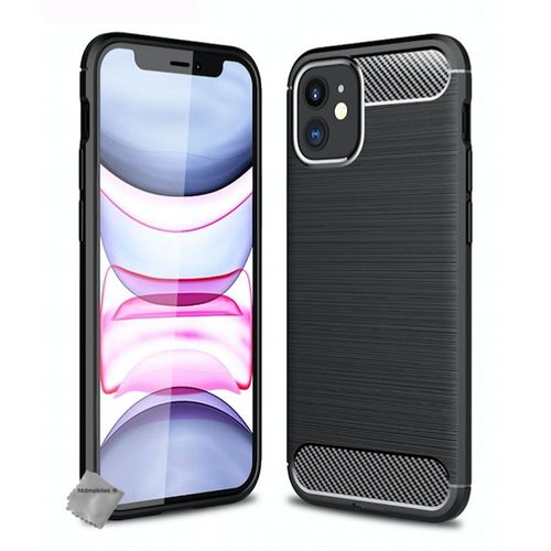 Housse Etui Coque Silicone Gel Carbone Pour Apple Iphone 12 / 12 Pro + Verre Trempe - Noir