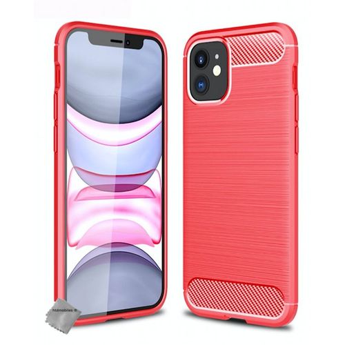Housse Etui Coque Silicone Gel Carbone Pour Apple Iphone 12 / 12 Pro + Verre Trempe - Rouge