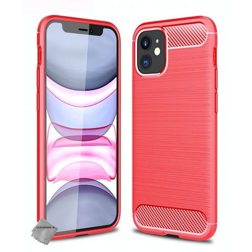 Housse Etui Coque Silicone Gel Carbone Pour Apple Iphone 12 Mini + Verre Trempe - Rouge