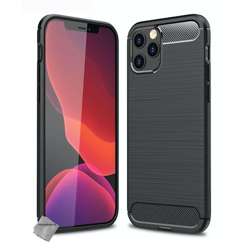 Housse Etui Coque Silicone Gel Carbone Pour Apple Iphone 12 Pro Max + Verre Trempe - Noir