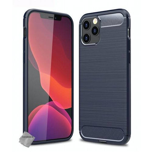 Housse Etui Coque Silicone Gel Carbone Pour Apple Iphone 12 Pro Max + Verre Trempe - Bleu Fonce