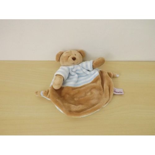 Doudou Ours Marron Bleu Blanc Rayures Pommette