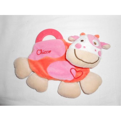 Doudou Vache Rose Orange Coeur Rouge By Chicco Anneau De Dentition