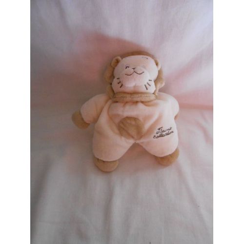 Doudou Lion Tigre Jungle Beige Creme Ecru Hochet Grelot Plat Rond Ventre Tiamo Charly Cie