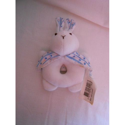 Doudou Hochet Grelot Anneau Lapin Blanc Bleu Rose Fleur Etoile Veste Cape Calin Et Bisou Silvertoys