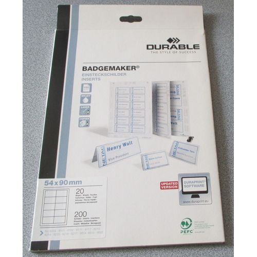 Badgemaker - Planches A4 D'insertions Prédécoupées Pour La Personnalisation Des Badges Et Porte-Noms Durable - 18 Feuilles Soit 180 Languettes 54x90mm