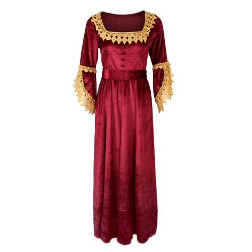 Robe Médiévale En Velours Manches Évasées Pour Femme L Vin Rouge