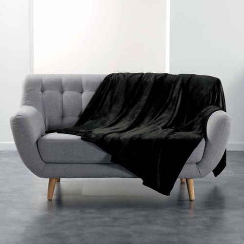 Plaid Uni En Flanelle "Flanou" 180x220cm Noir