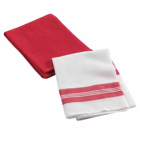 Lot De 2 Torchons Nid D'abeille "Au Bistrot" 50x70cm Rouge