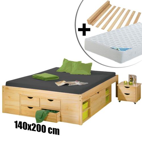 Cali - Pack Lit Multi-Rangement 140x200 + Matelas Maldives