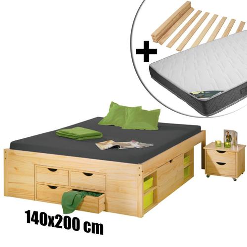 Cali - Pack Lit Multi-Rangement 140x200 + Matelas Java