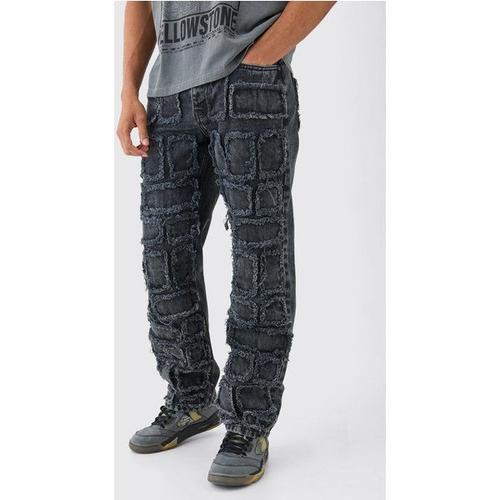 Relaxed Rigid Distressed Patchwork Jeans In Washed Black Homme - Bleu - 30, Bleu