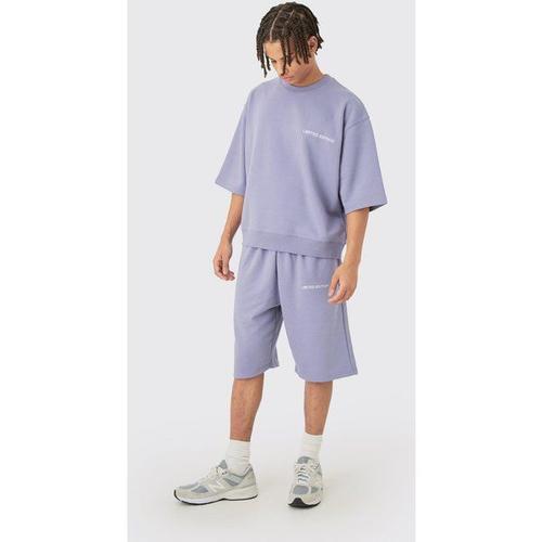 Oversized Boxy Half Sleeve Short Tracksuit Homme - Violet - L, Violet