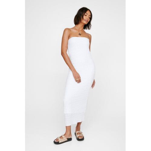 Textured Bandeau Maxi Dress - Blanc - L