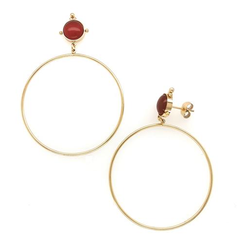 Boucles D'oreilles Zag Bijoux Agate Rouge Acier Doré