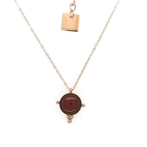 Collier Zag Bijoux Acier Doré Agate Rouge 38cm+5