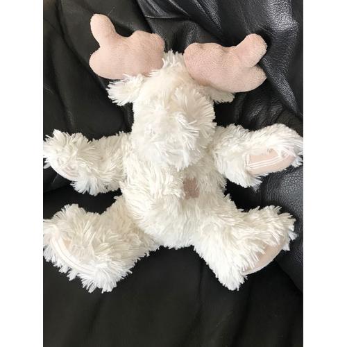 Doudou Peluche Renne Cerf Caribou Blanc Beige Enesco 25cm