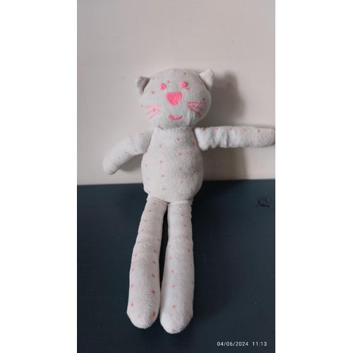 Doudou Chat Bout'chou Étoiles Blanc Étoiles Rose Vif