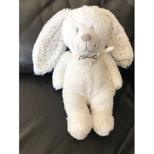 Pommette Doudou Lapin Blanc Gris Bandana Bébé Pois 26-40cm