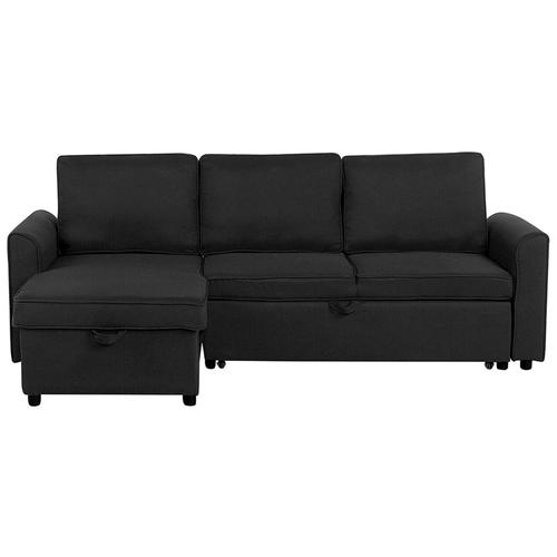 Canapé Angle Côté Droit Convertible En Tissu Noir 3 Places Nesna