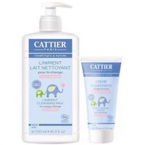Cattier Liniment Lait Nettoyant Change Bébé Bio 500ml + Crème Hydratante 75ml 