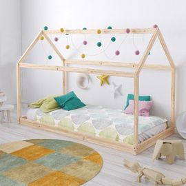 Lit Cabane Panda 90x190 + 1 Sommier / Naturel/ 195x134x97 Cm