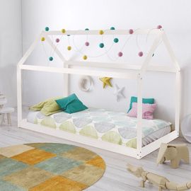 Lit Cabane Panda 90x190 + 1 Sommier / Blanc/ 195x134x97