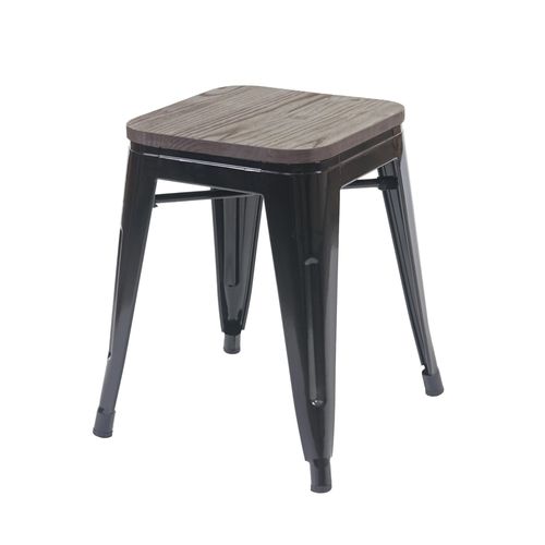 Tabouret Hwc-A73, Avec Siège En Bois, Métal, Style Industriel, Empilable    Noir