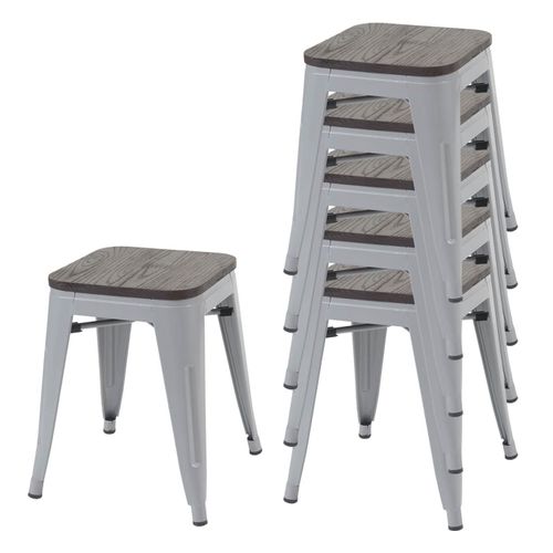 6x Tabouret Hwc-A73, Avec Siège En Bois, Métal, Style Industriel, Empilable    Gris
