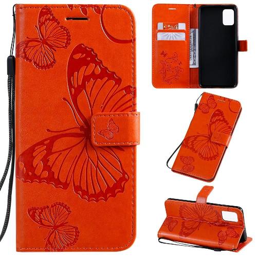 Étui Pour Samsung Galaxy A51 4g Couverture Antichoc Avec Support De Fente Pour Carte Cuir Pu Flip Kickband Couverture Magnétique - Orange