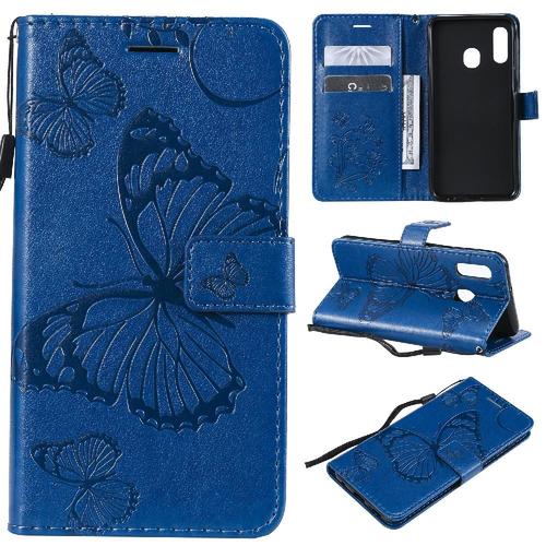 Flip Étui Pour Samsung Galaxy A20e Cuir Pu Flip Kickband Avec Support De Fente Pour Carte Couverture Magnétique Couverture Antichoc - Bleu