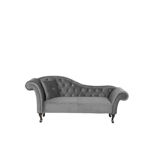 Chaise Longue En Velours Gris Côté Gauche Lattes
