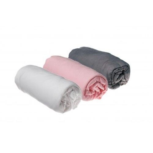 Lot De 3 Draps Housse Coton - 60x120 - Gris Blanc Rose