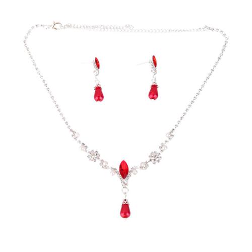 Mariage Bijoux De Mariée Perle Rouge Collier En Strass Boucles D'oreilles