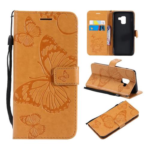 Flip Étui Pour Samsung Galaxy A8 2018 Couverture Magnétique Cuir Pu Couverture Antichoc Flip Kickband Avec Support De Fente Pour Carte - Le Brun