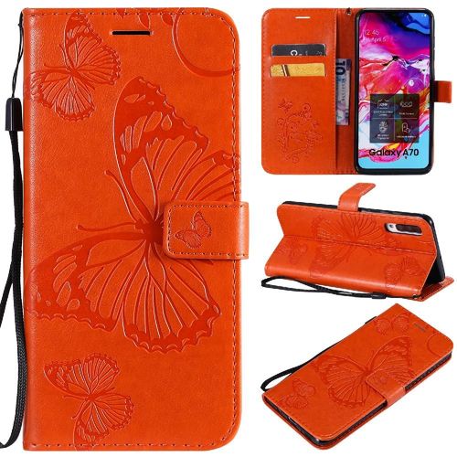 Étui Pour Samsung Galaxy A70 Couverture Magnétique Cuir Pu Couverture Antichoc Avec Support De Fente Pour Carte Flip Kickband - Couleur Orange