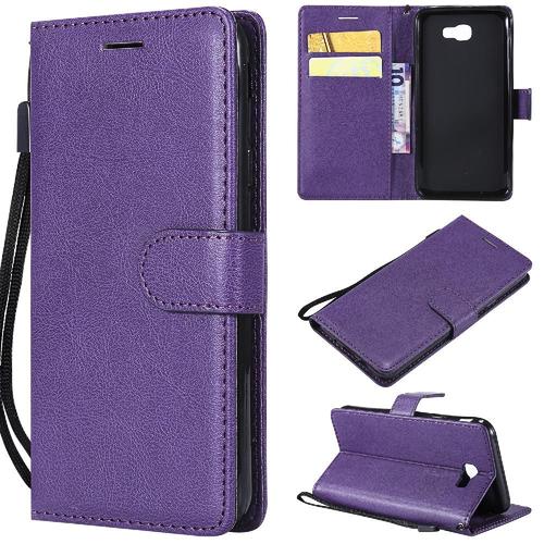 Flip Étui Pour Samsung Galaxy J5 Prime Étui De Téléphone Portefeuille D'affaires Cuir De Haute Qualité Avec Fente Pour Carte Couleur Solide Classique - Violet