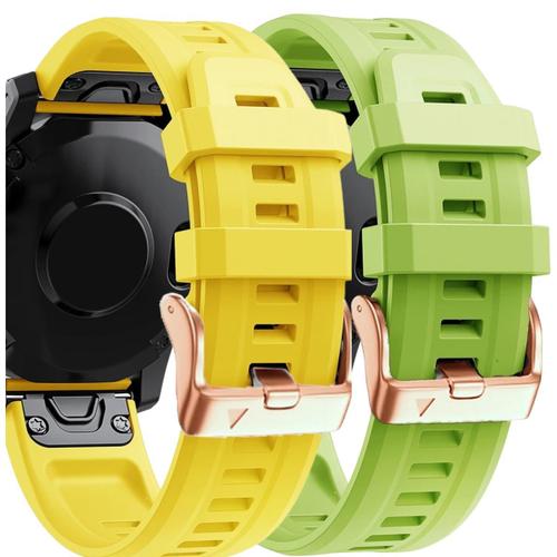 Pack 2x Bracelets En Silicone Avec Fermoir En Métal Pour Garmin Fenix 8s Pro Jaune Et Vert