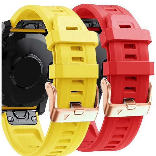 Pack 2x Bracelets En Silicone Avec Fermoir En Métal Pour Garmin Fenix 5s Plus Jaune Et Rouge