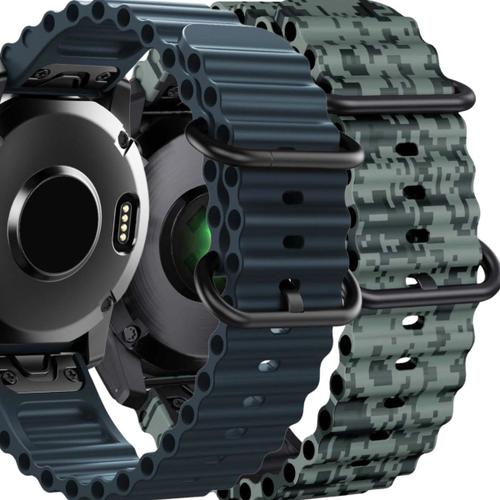 Pack 2x Bracelets Ocean Waves Pour Garmin Forerunner 935 Bleu Et Vert Camo