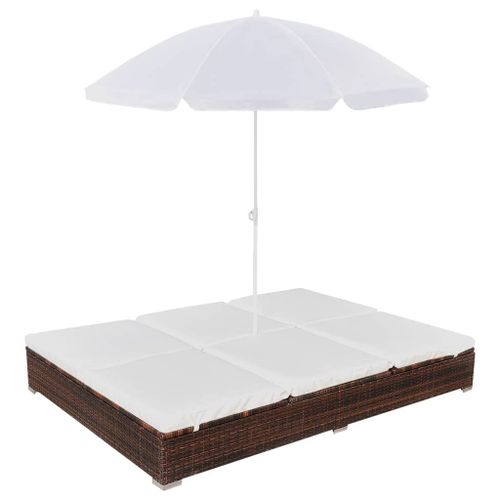 Vidaxl Chaise Longue D'extérieur Avec Parasol Résine Tressée Marron