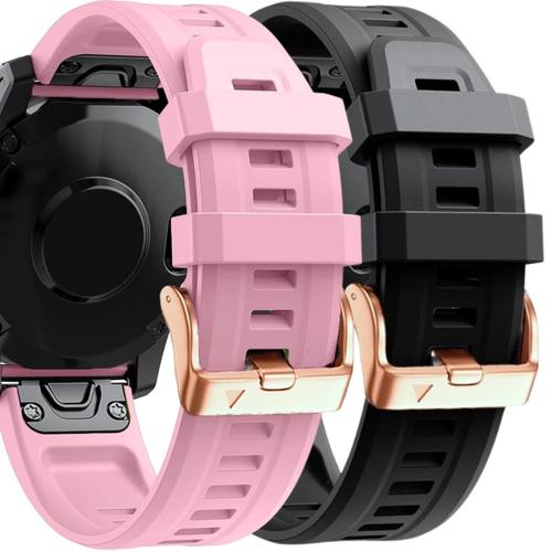 Pack 2x Bracelets En Silicone Avec Fermoir En Métal Pour Garmin Fenix 5s Rose Et Noir