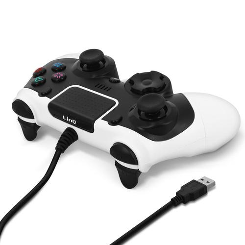 Manette Ps4 / Pc Filaire Usb Vibration Sixaxis Boutons Réactifs Linq Noir Blanc