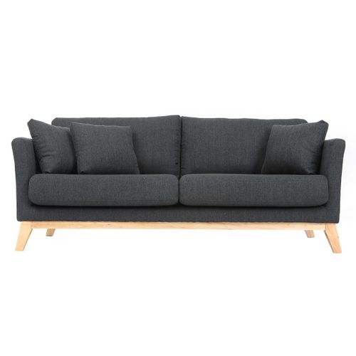 Canapé Scandinave 3 Places Déhoussable Gris Foncé Et Pieds Bois Oslo