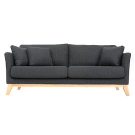 Canapé Scandinave 3 Places Déhoussable Gris Foncé Et Pieds Bois Oslo
