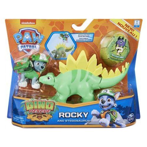 Set Pat Patrouille Dino : Chien Rocky Et Son Stegosaure + Un Dinonaure Mystere - Figurine Chien