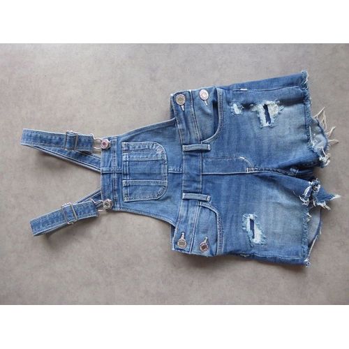 Salopette Courte En Jean Brut "Used" H&m - 5 Ans