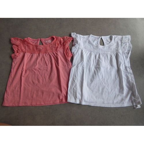 Lot 2 Tops "Palmiers" Corail + Blanc In Extenso - 6 Ans