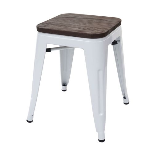 Tabouret Hwc-A73, Avec Siège En Bois, Métal, Style Industriel    Blanc